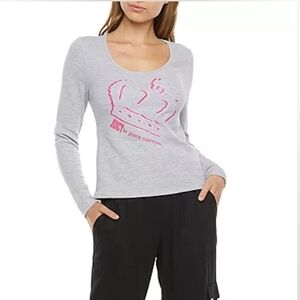 New Juicy by Juicy Couture Long Sleeve Knit Heather Grey‎ Crown Top Size Large